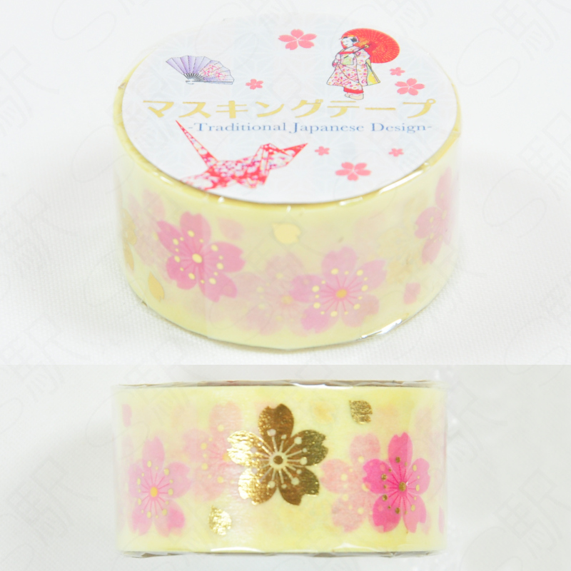 Okuyama Shokai Masking Tape with Gold Foil (Traditional Japanese Design) [AT578] - Cherry Blossom